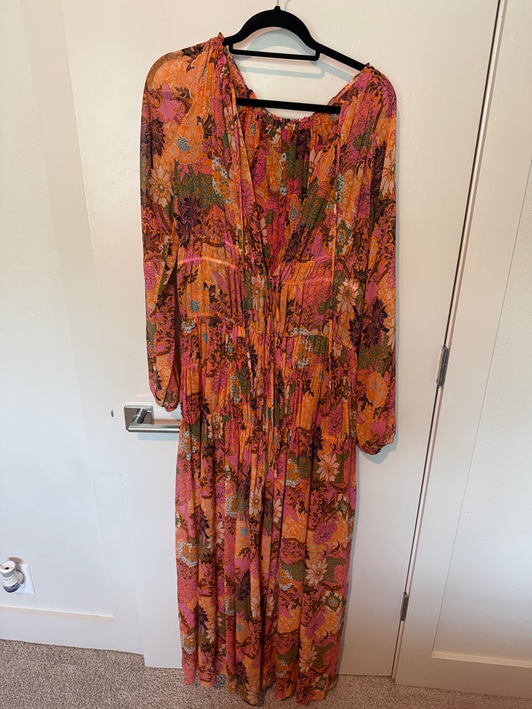 A.L.C. Floral Orange & Pink Long Sleeve Maxi Dress